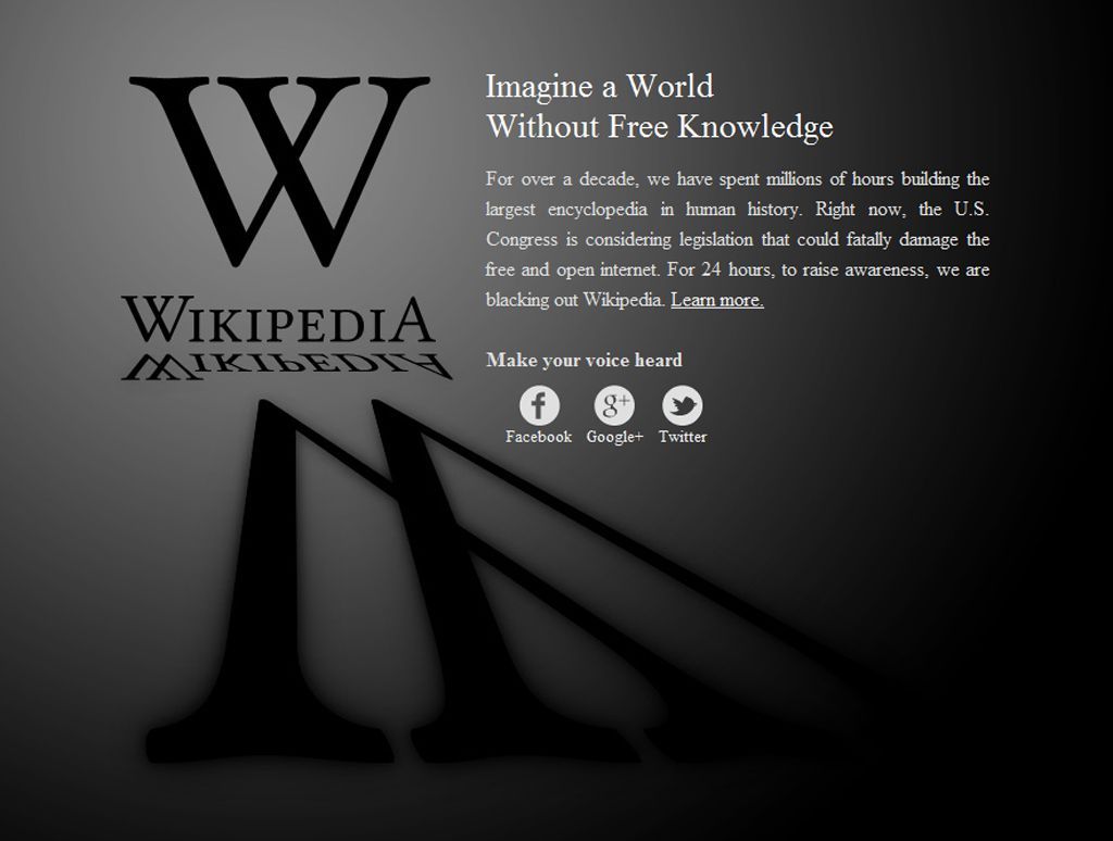 Wikipedia stávkuje proti SOPA
