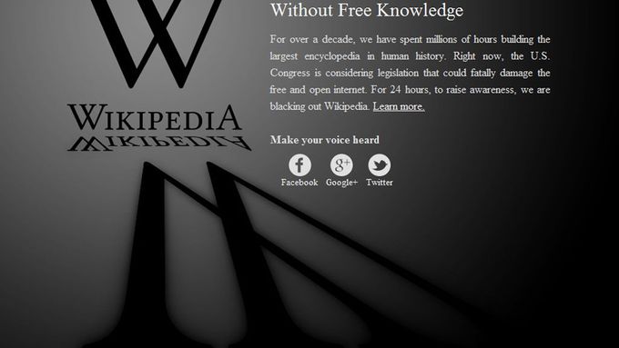 Wikipedia stávkuje proti SOPA