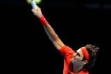 Na začátku se hrál tenis "bez výměň". Své podání si v pohodě držel jak Roger Federer...
