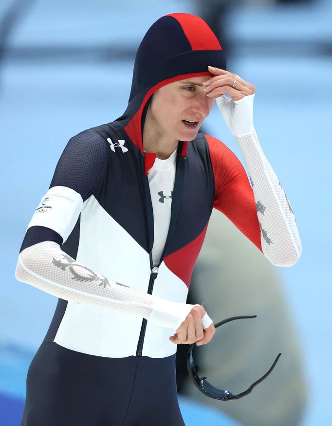 Martina Sáblíková po závodě rychlobruslařek na 5000 m na ZOH v Pekingu 2022