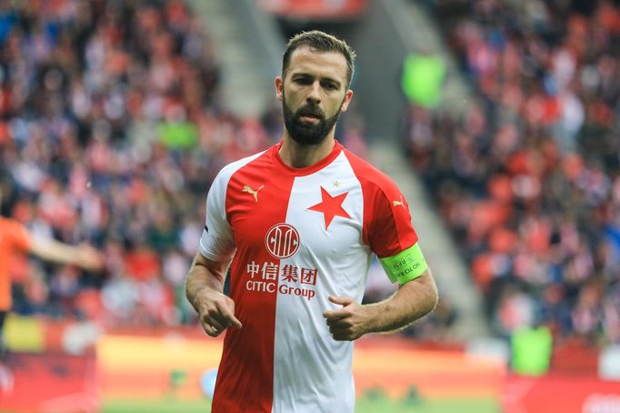 Josef Hušbauer v zápase nadstavby Slavia - Plzeň