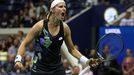 Tennis - U.S. Open - Flushing Meadows, New York, United States - August 29, 2023 Belgium's Greet Minnen celebrates winning her first round match against Venus Williams of