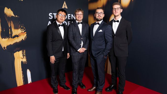 Na snímku z pondělního předávání studentských Oscarů v Londýně jsou zleva Robin Wang, Jens Kevin Georg, Pavel Sýkora a Viktor Horák.