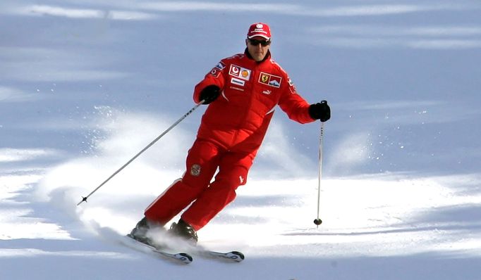 Ferrari's Formula One driver Schumacher skis during his team's winter retreat in Madonna Di Campiglio