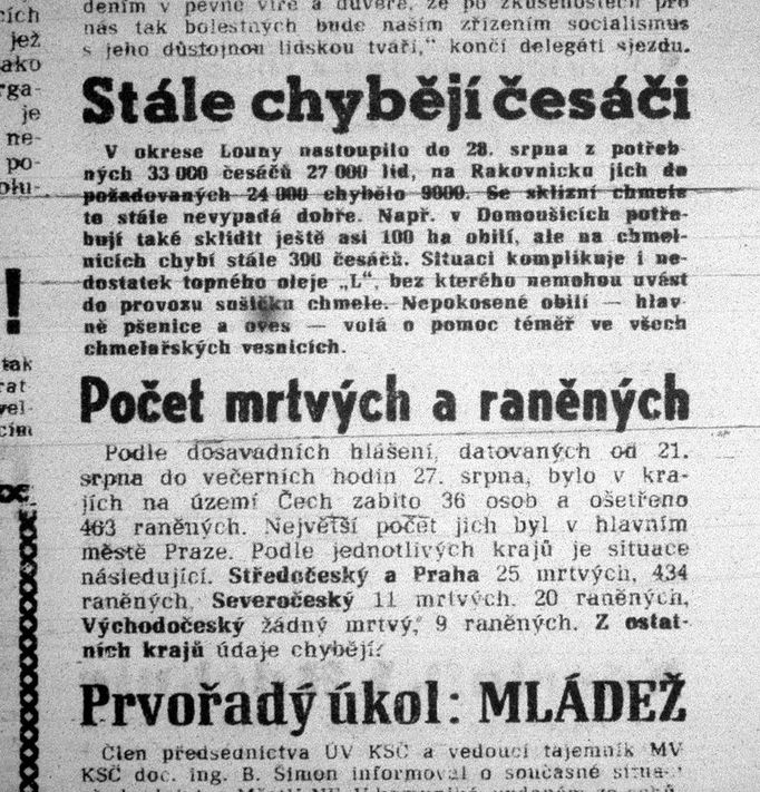 Lidová demokracie, sobota 24. srpna 1968.