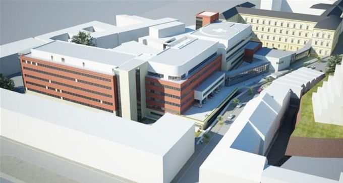 Po dvou letech výstavby se v areálu Fakultní nemocnice u svaté Anny v Brně otevřelo špičkové lékařské a výzkumné centrum ICRC. Vizualizace.