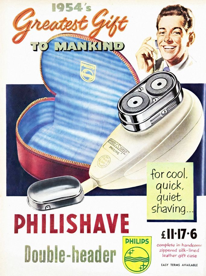 Reklama na holící strojek Philishave od společnosti Philips z roku 1954