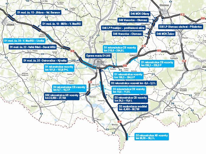 Mapa oprav dálnic a silnic ŘSD 2016 - 1. část
