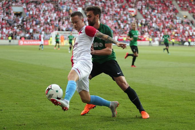 5. kolo fotbalové FORTUNA:LIGY, Slavia - Jablonec: Jan Sýkora (vlevo)