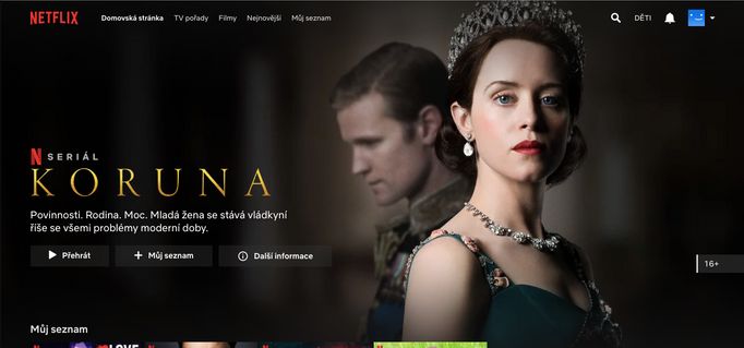 Historický televizní seriál The Crown od Petera Morgana.