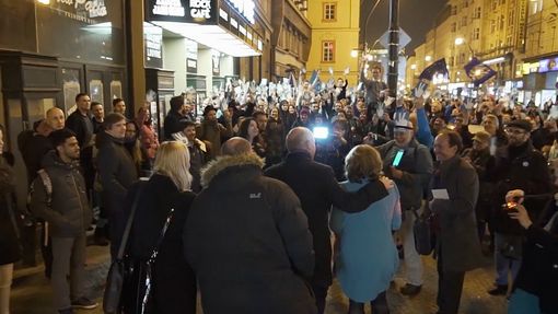 Tyrkysová revoluce v Praze na Národní třídě 10. ledna 2018