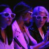 Actress Zosia Mamet wears 3-D glasses as she watches a presentation of Rebecca Minkoff's Spring/Summer 2015 collection during New York Fashion Week