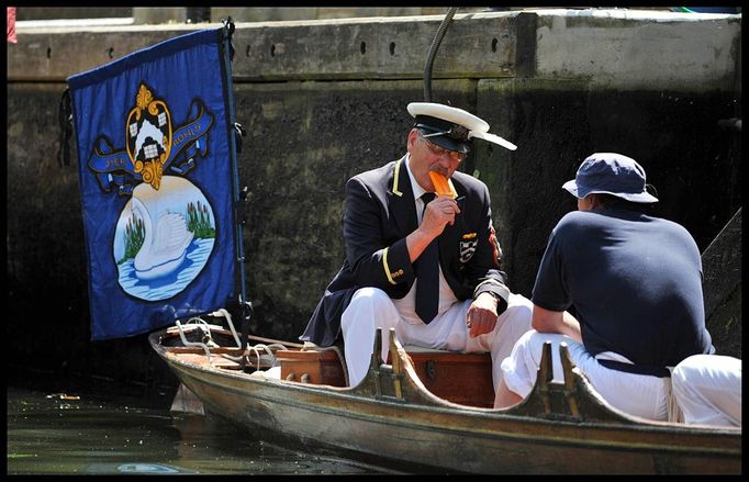 Swan Upping 7/15/2013 - London, England, United Kingdom: Swan Uppers take part in the Annual Swan Upping Ceremony on The River Thames in West London, United Kingdom. Swan