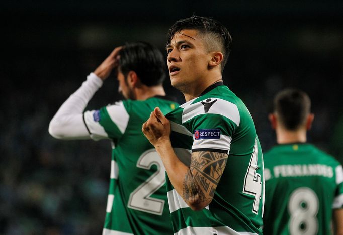 Fredy Montero ze Sportingu Lisabon slaví gól do sítě Viktorie Plzeň