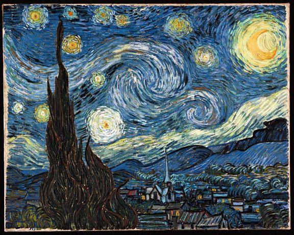Slavný van Goghův obraz Hvězdná noc z roku 1889 sice zobrazuje noční výjev, ale umělec ho vytvořil po paměti během dne.  