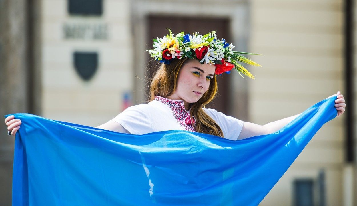 Ukrajina, dívka, protest