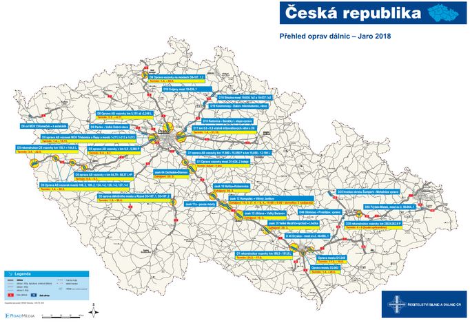 Mapa jarních oprav dálnice 2018