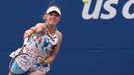 Aug 28, 2023; Flushing, NY, USA; Linda Fruhvirtova of Czech Republic serves against Danielle Collins of the United States (not pictured) on day one of the 2023 US Open at