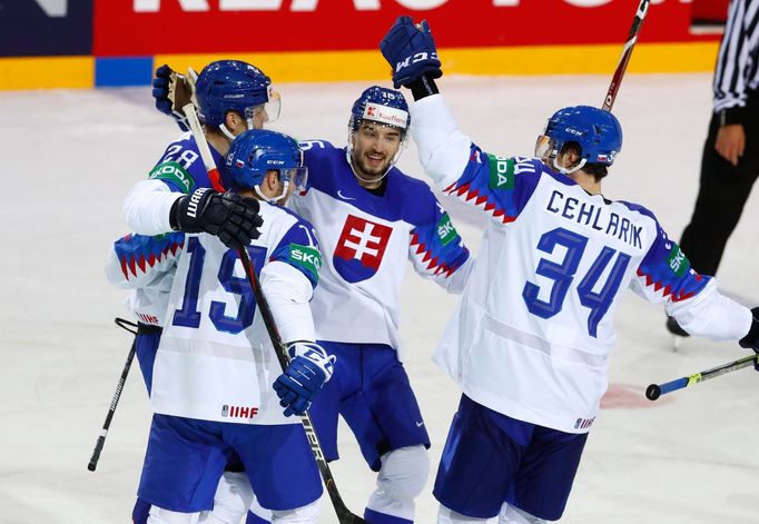 Ice Hockey - IIHF World Ice Hockey Championship 2021 - Group A - Slovakia v Russia - Olympic Sports Centre, Riga, Latvia - May 24, 2021  Slovakia's Martin Gernat celebrat