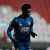 Bukayo Saka slaví gól v odvetě čtvrtfinále Evropské ligy Slavia - Arsenal