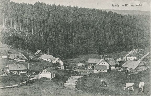 Šumavská obec Modrava vznikla jako rybářská a dřevorubecká osada. Původní obyvatele ztratila s odsunem Němců po druhé světové válce. Foto pochází ze 30. let 20. století.