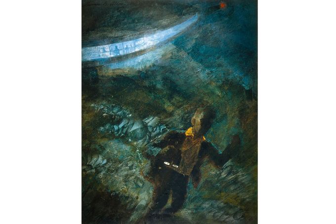 Umělecká Ilustrace zobrazující Barneyho Hilla pozorujícího UFO u Indian Head, New Hampshire, v noci z 19. na 20. září 1961.