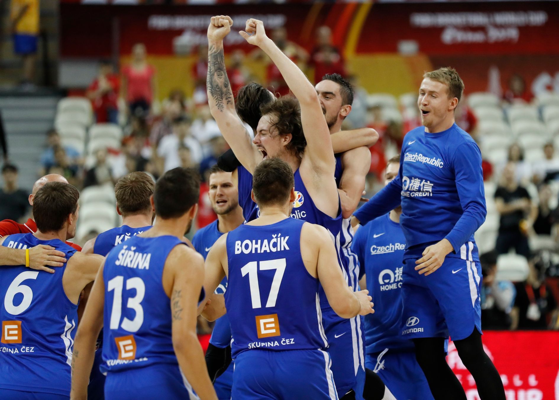 basketbal, MS 2019, Česko - Turecko, čeští basketbalisté slaví vítězství a postup