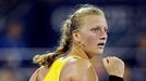 Petra Kvitová se raduje z postupu do osmifinále US Open (2009)