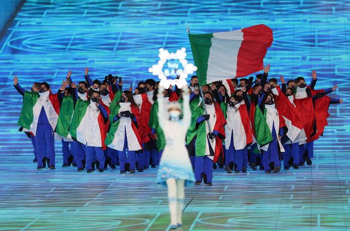 Italská výprava při slavnostním zahájení her v Pekingu 2022