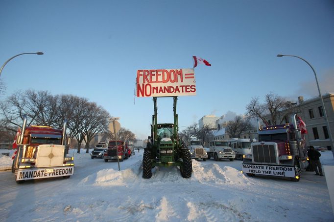 Covid protest Winnipeg, Kanada, únor 2022