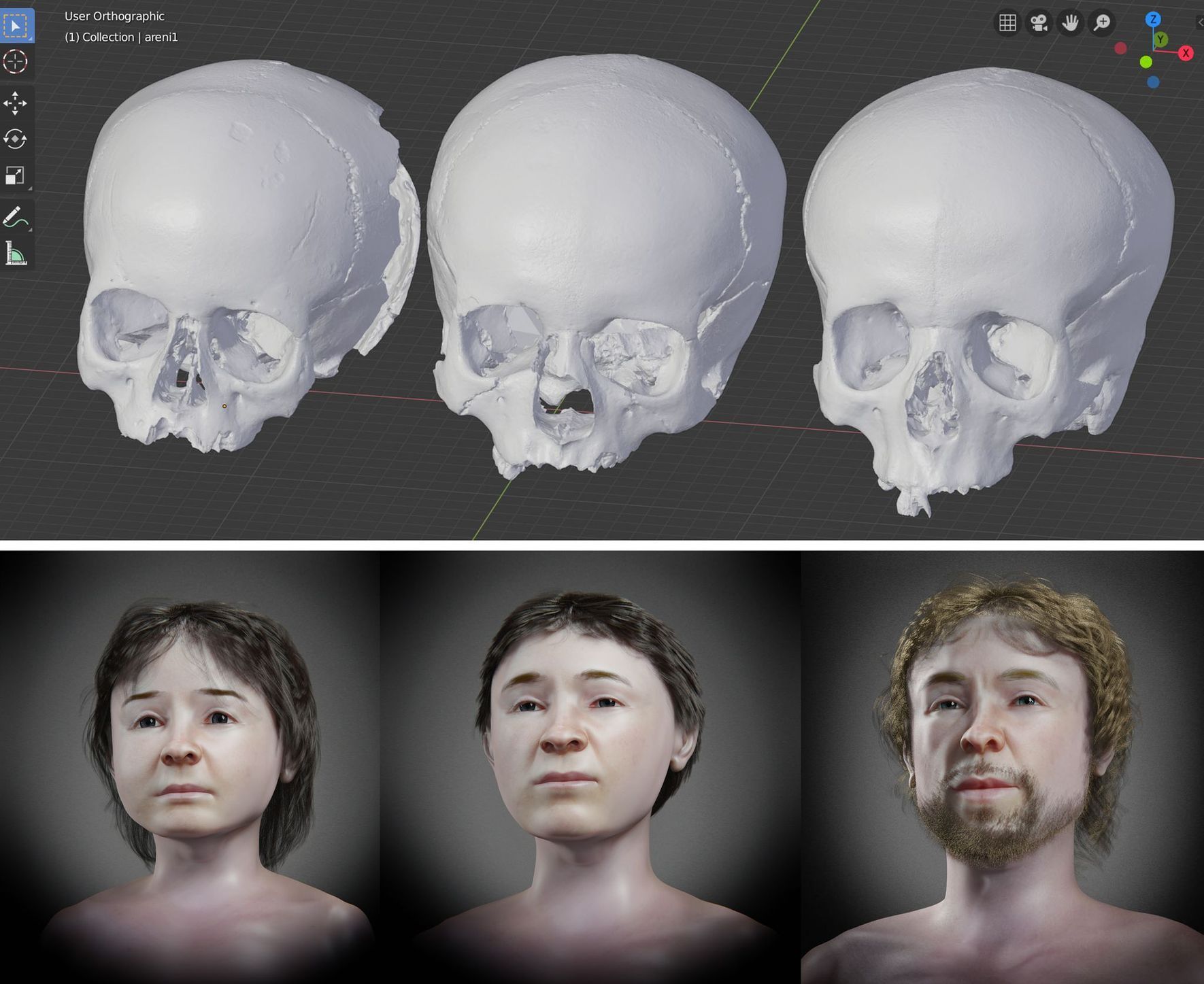 Rekonstrukce obličejů tří mrtvých jeskyně