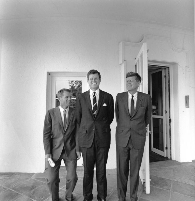 Former United States President John F. Kennedy (R) is joined by his brothers former Attorney General Robert F. Kennedy (L) and former U.S. Senator Edward Kennedy at the White House in Washington, in this handout image taken on August 28, 1963.