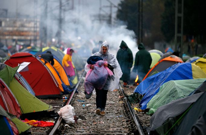 Uprchlíci v řeckém Idomeni.