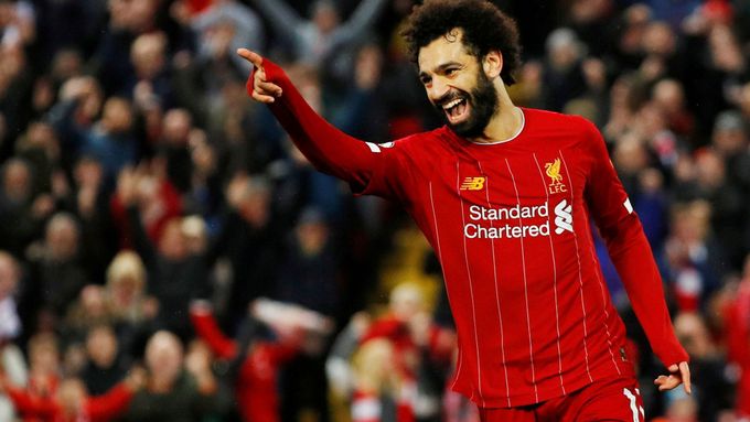 Soccer Football - Premier League - Liverpool v Southampton - Anfield, Liverpool, Britain - February 1, 2020  Liverpool's Mohamed Salah celebrates scoring their fourth goa