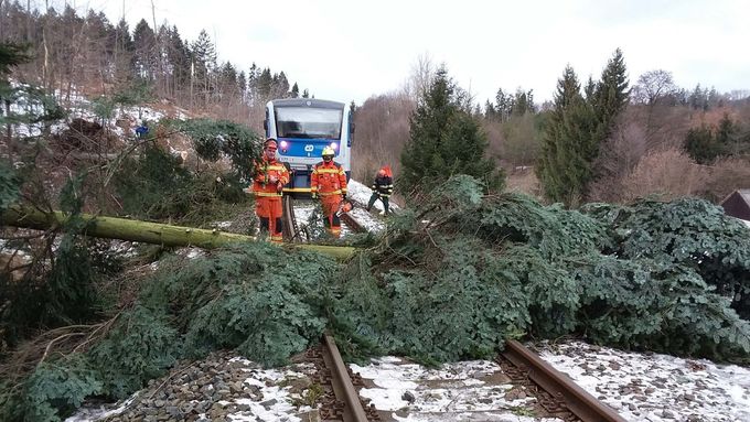 Popadané stromy zablokovaly některé železniční tratě. 30. ledna 2022.