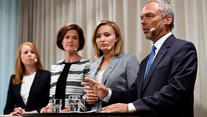 Předsedové čtyř švédských opozičních stran na středečním setkání ve Stockholmu.