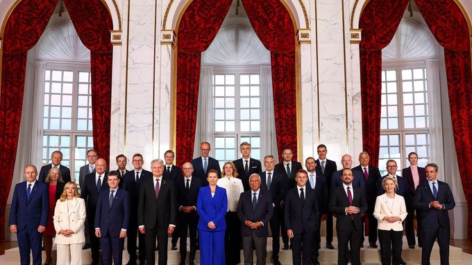 Poland's Prime Minister Donald Tusk, Croatia's Prime Minister Andrej Plenkovic, Ireland's Taoiseach (Prime Minister) Micheal Martin, France's President Emmanuel Macron, E