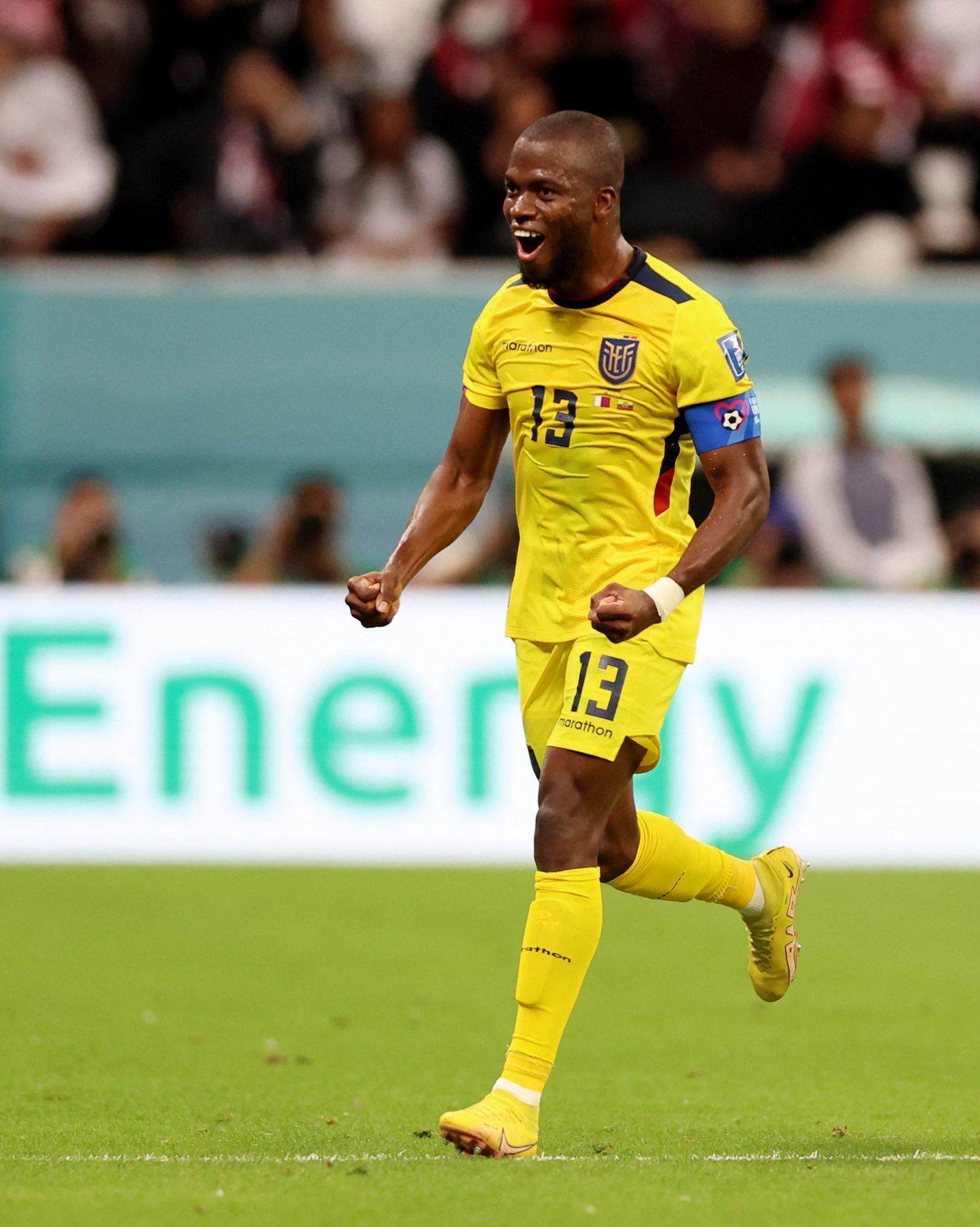 Enner Valencia slaví gól v zápase MS 2022 Katar - Ekvádor