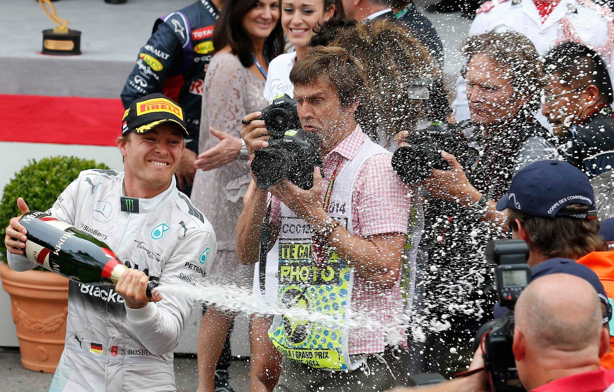 Mercedes Formula One driver Rosberg of Germany celebrates winning the Monaco F1 Grand Prix