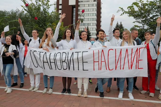 Běloruští lékaři protestují proti režimu prezidenta Lukašenka.