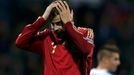 Pique of Spain reacts during their Euro 2016 qualification soccer match against Slovakia at the MSK stadium in Zilina