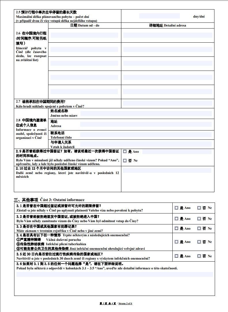 Původní formulář - vízum do Číny