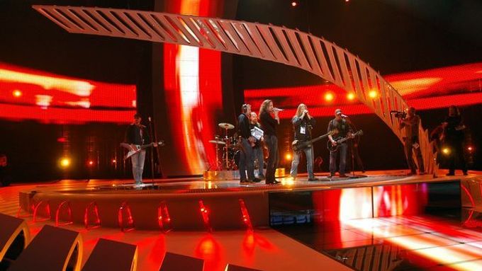 Zkouška skupiny Kabát na vystoupení v rámci soutěže Eurosong