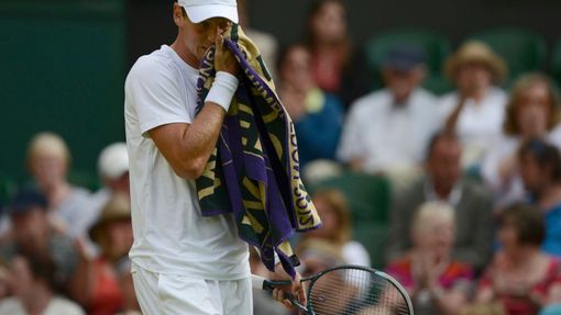 Český tenista Tomáš Berdych je zklamaný po prohraném utkání s Lotyšem Ernestem Gulbisem v 1. kole Wimbledonu 2012.