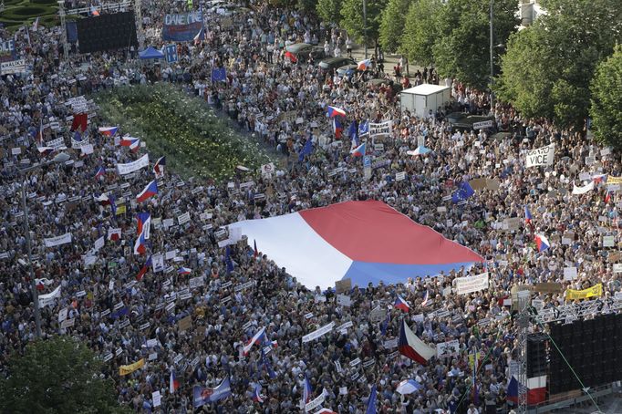 Záběr z demonstrace „Máme toho dost! Chceme demisi!“ proti Andreji Babišovi a Marii Benešové na Václavském náměstí.  4. 6. 2019.