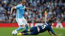 Real Madrid's Daniel Carvajal in action with Manchester City's Fernando