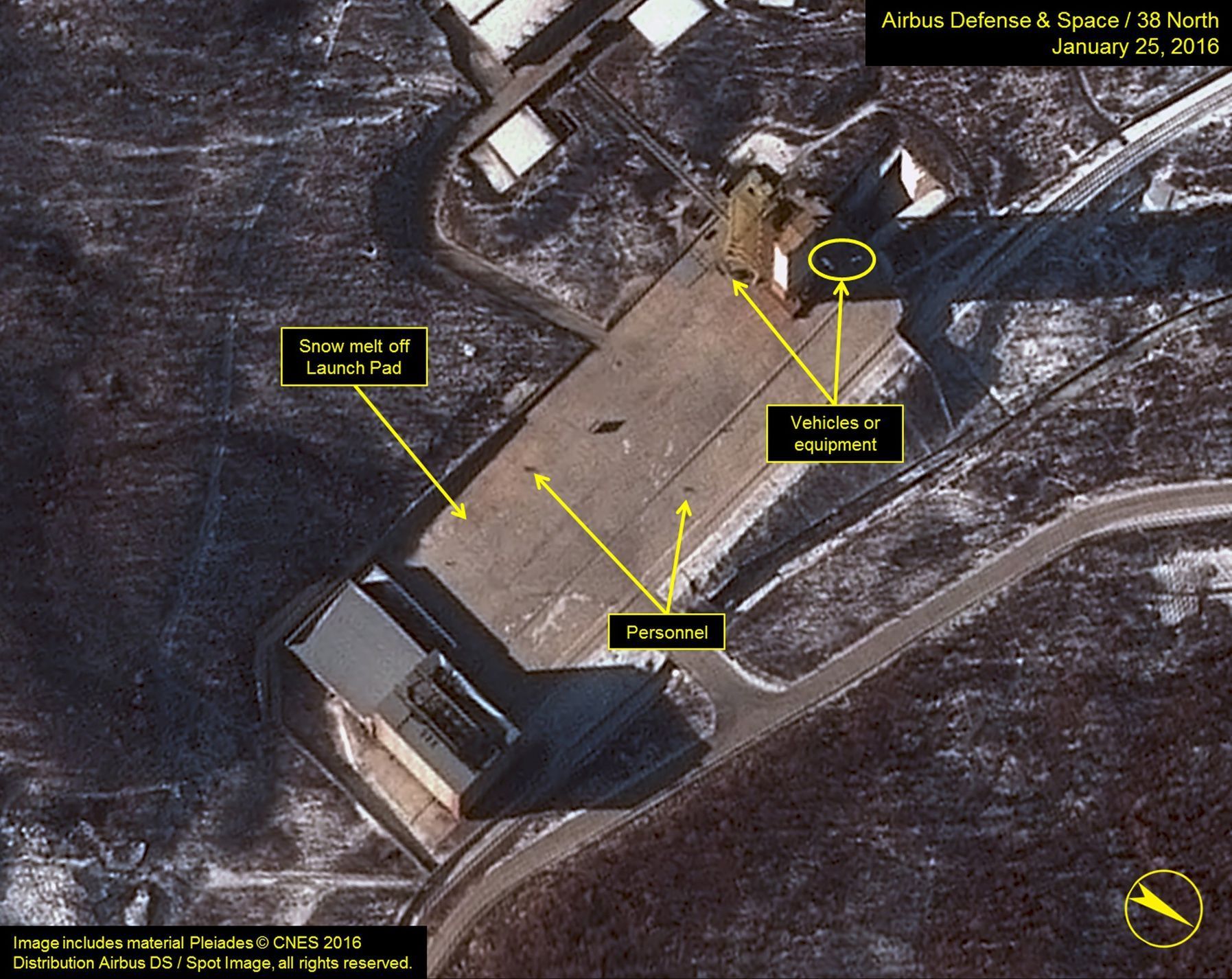 Okolí odpalovací rampy Sohae v Severní Koreji
