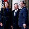 French President Francois Hollande welcomes Jordan's King Abdullah and his wife Queen Rania at the Elysee Palace before attending a solidarity march in the streets of Paris