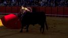 Colombian matador Luis Bolivar prepares to perform a pass to a bull during a bullfight in Seville