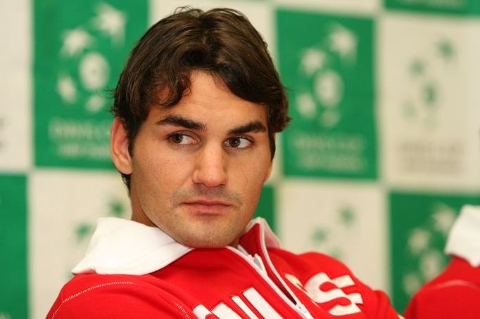 Roger Federer na tiskové konferenci před utkáním s Českou republikou.